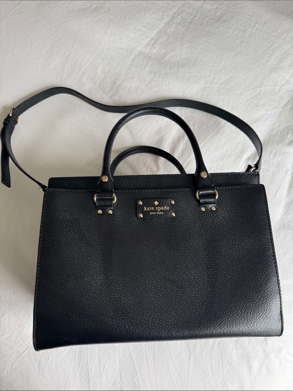 kate spade black pebbled leather satchel with shoulder strap